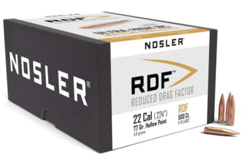 Image of Nosler 54612 RDF 22 Caliber .224 77 GR Hollow Point Boat Tail HPBT 500 Box