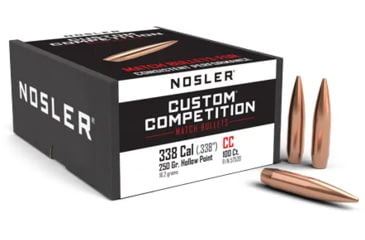 Image of Nosler Custom Competition Rifle Bullets, 338 Caliber, 250 Grain, Hollow Point Boat Tail, 100 Bullets, 57520