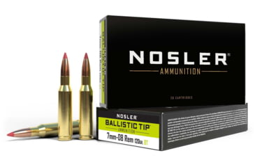 Image of Nosler 7mm-08 Remington 120 Grain Ballistic Tip Brass Cased Centerfire Rifle Ammo, 20 Rounds, 40060
