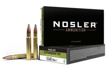 Image of Nosler 9.3x62mm Mauser 250 Grain E-Tip Brass Cased Centerfire Rifle Ammo, 20 Rounds, 40393