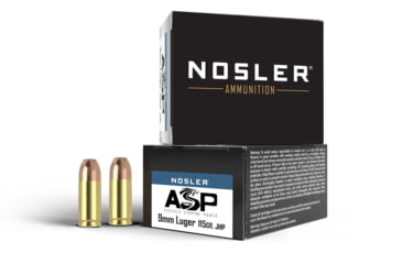 Image of Nosler ASP 9mm 115 Grain Jacketed Hollow Point Brass Cased Pistol Ammo, 20 Rounds, 51285