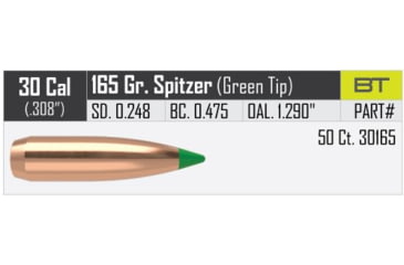 Image of Nosler Ballistic Tip Hunting Rifle Bullet .30 Caliber 165 Grains, 50 Bullets, 30165