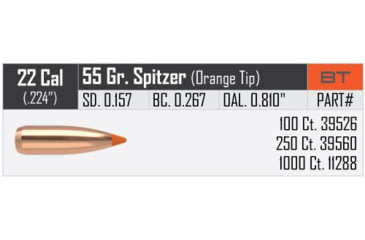 Image of Nosler Ballistic Tip Varmint Rifle Bullet .22 Caliber 55gr, 1000ct, 11288