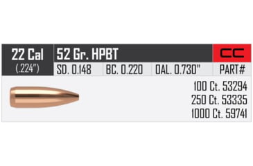 Image of Nosler Custom Competition Rifle Bullet .22 Caliber 52gr HPBT, 100ct, 53294