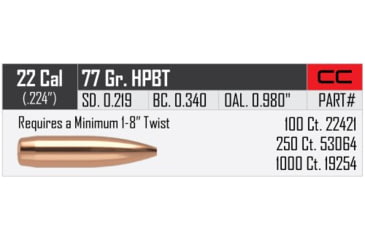 Image of Nosler Custom Competition Rifle Bullet .22 Caliber 77gr Cann HPBT, 250ct, 53033