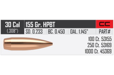 Image of Nosler Custom Competition Rifle Bullet .30 Caliber 155gr HPBT, 100ct, 53155