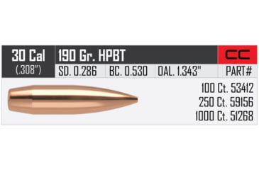 Image of Nosler Custom Competition Rifle Bullet .30 Caliber 190gr HPBT, 100ct, 53412