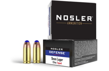 Image of Nosler Defence 124 Grain 9mm +P Bonded Tipped Brass Cased Cased Pistol Ammo, 20 Rounds, 37151