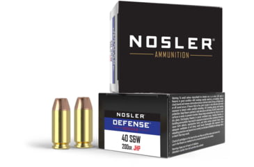 Image of Nosler Defense .40 S&amp;W 200 Grain Bonded Jacketed Hollow Point Brass Cased Cased Pistol Ammo, 20 Rounds, 39123