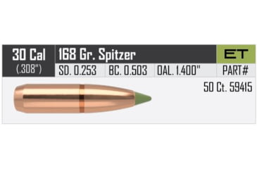 Image of Nosler E-Tip Rifle Bullet .30 Caliber 168gr E-Tip , 50ct, 59415