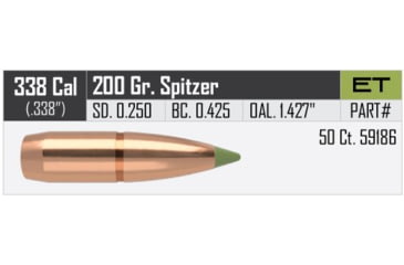 Image of Nosler E-Tip Rifle Bullet .338 Caliber 200gr, 50ct, 59186