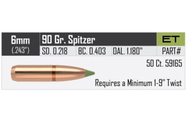 Image of Nosler E-Tip Rifle Bullet 6mm 90gr, 50ct, 59165