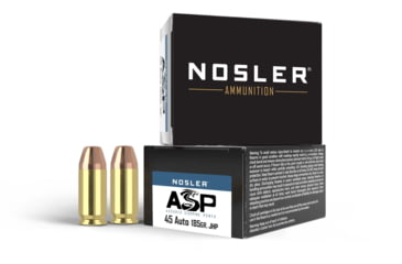 Image of Nosler ASP .45 ACP 185 Grain Jacketed Hollow Point Brass Cased Cased Pistol Ammo, 20 Rounds, 51278