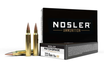 Image of Nosler Match Grade .223 Remington 70 Grain Hollow Point Boat Tail Brass Cased Centerfire Rifle Ammo, 20 Rounds, 60130