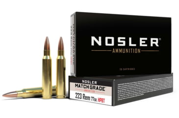 Image of Nosler Match Grade .223 Remington 77 Grain Custom Competition Brass Cased Centerfire Rifle Ammo, 20 Rounds, 60011