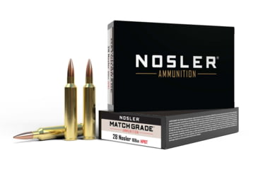 Image of Nosler Match Grade .28 Nosler 168 Grain Custom Competition Brass Cased Centerfire Rifle Ammo, 20 Rounds, 51287