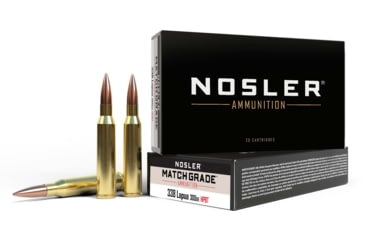 Image of Nosler Match Grade .338 Lapua Magnum 300 Grain Custom Competition Brass Cased Centerfire Rifle Ammo, 20 Rounds, 43136