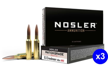 Image of Nosler Match Grade 6.5mm Creedmoor 140 Grain Custom Competition Brass Cased Centerfire Rifle Ammo, 60 Rounds