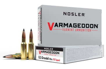 Image of Nosler Match Grade 6.5mm Grendel 90 Grain Flat Base Tipped Brass Cased Centerfire Rifle Ammo, 20 Rounds, 65182