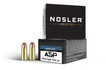 Image of Nosler ASP Suppressor Ready 9mm 147 Grain Jacketed Hollow Point Brass Cased Cased Pistol Ammo, 20 Rounds, 51290