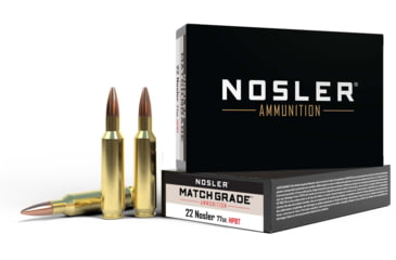 Image of Nosler Math Grade .22 Nosler 77 Grain Custom Competition Brass Cased Centerfire Rifle Ammo, 20 Rounds, 60016