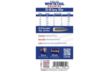 Image of Nosler Whitetail Country Solid Base .30-06 Springfield 150 Grain Spitzer Boat Tail Brass Cased Rifle Ammunition, 20 Rounds, 40132