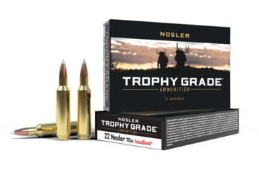 Image of Nosler Trophy Grade .22 Nosler 70 Grain Jacketed Soft Point Brass Cased Centerfire Rifle Ammo, 20 Rounds, 60918