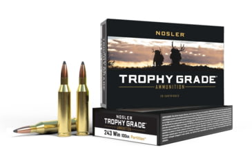 Image of Nosler Trophy Grade 243 Win 100gr Partition Brass Centerfire Rifle Ammo, 20 Rounds, 61046