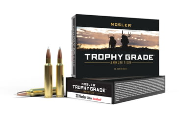 Image of Nosler Trophy Grade .30 Nosler 200 Grain AccuBond Brass Cased Centerfire Rifle Ammo, 200 Round