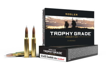 Image of Nosler Trophy Grade 6.5x55mm Swedish 140 Grain AccuBond Brass Cased Centerfire Rifle Ammo, 20 Rounds, 60022