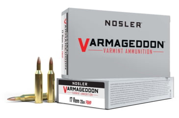 Image of Nosler Varmageddon .17 Remington 20 Grain Flat Base Hollow Point Brass Cased Centerfire Rifle Ammo, 20 Rounds, 65100
