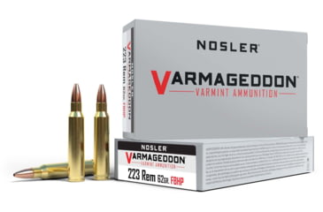 Image of Nosler Varmageddon .223 Remington 62 Grain Flat Base Hollow Point Brass Cased Centerfire Rifle Ammo, 20 Rounds, 40223