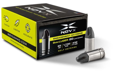 Image of NovX Ammunition Engagement/Extreme Self Defense 9mm Luger 65 Grain Fluted Stainless Steel Cased Pistol Ammo, 20 Rounds, 9EESS-20