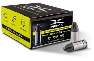 Image of NovX Ammunition Engagement/Extreme Self Defense 9mm Luger +P +P 65 Grain Fluted Stainless Steel Cased Pistol Ammo, 20 Rounds, 9EEPSS-20
