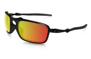 Image of Oakley Badman Sunglasses Dark Carbon Frame, Ruby Iridium Polarized Lens-OO6020-03