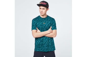 Image of Oakley Broken Glass Short Sleeve Tee - Mens, Green Glass Print, Extra Large, FOA400048-94D-XL