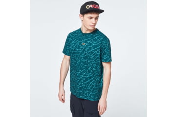 Image of Oakley Broken Glass Short Sleeve Tee - Mens, Green Glass Print, Extra Large, FOA400048-94D-XL