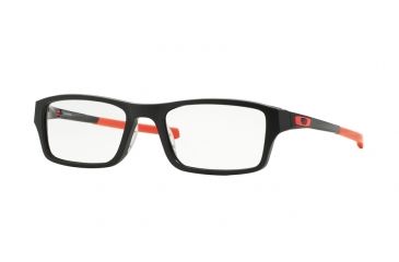 Image of Oakley Chamfer Mens Eyeglasses 803907-53 - Matte Black/neon Red Frame, Clear Lenses
