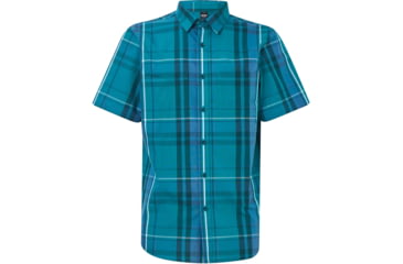 Image of Oakley Checked Woven Short Sleeve Shirt - Mens, Green Check, Extra Small, FOA400030-97N-XS
