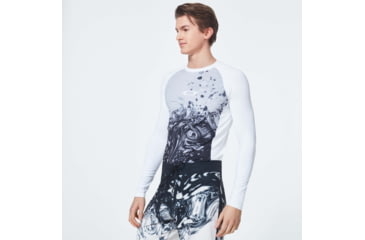 Image of Oakley Color Block Long Sleeve Rashguard T-Shirt - Mens, White Marble Print, Small, FOA400099-96L-S