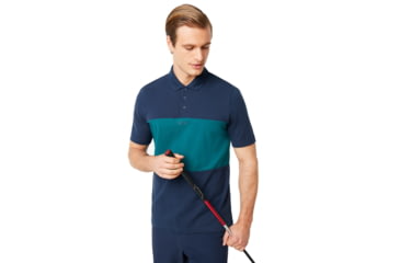 Image of Oakley Color Block Polo Short Sleeve - Mens, Foggy Blue, 2XL, 434322-6FB-XXL