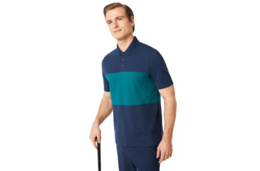 Image of Oakley Color Block Polo Short Sleeve - Mens, Foggy Blue, 2XL, 434322-6FB-XXL