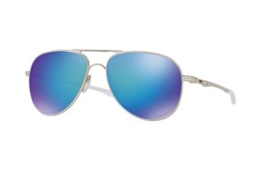 Image of Oakley Elmont M &amp; L OO4119 Sunglasses 411915-58 - Satin Chrome Frame, Prizm Sapphire Polarized Lenses