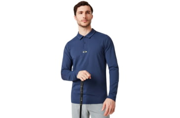 Image of Oakley Engineered Insert Long Sleeve Polo - Mens, Foggy Blue, Large, 434421-6FB-L