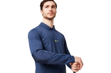 Image of Oakley Engineered Insert Long Sleeve Polo - Mens, Foggy Blue, Large, 434421-6FB-L