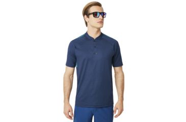 Image of Oakley Ergonomic Evolution Polo Short Sleeve - Mens, Dark Blue Med Htr, Large 434326-6E2-L