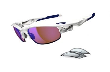 Image of Oakley Fast Jacket Asian Fit Mens Sunglasses Polished White Frame, VR28 Blue Iridium and Grey Lens OO9097-13