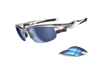 Image of Oakley Fast Jacket Sunglasses, Silver Frame, Blue Irid + Jade Irid Lens OO9097-11
