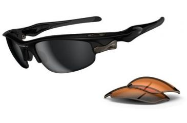 Image of Oakley Fast Jacket Sunglasses - Polished Black Frame w/ Black Iridium &amp; Persimmon Lenses OO9097-01