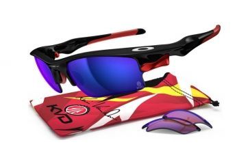 Image of Oakley Fast Jacket XL Mens Sunglasses KVD Polished Black Frame, Shallow Blue Iridium Polarized and G30 Lens OO9156-23